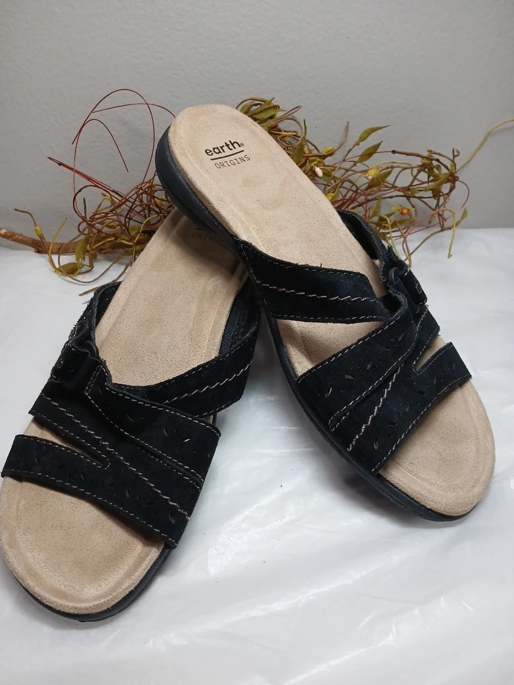 Earth Origins Black Suede Slide Sandals
